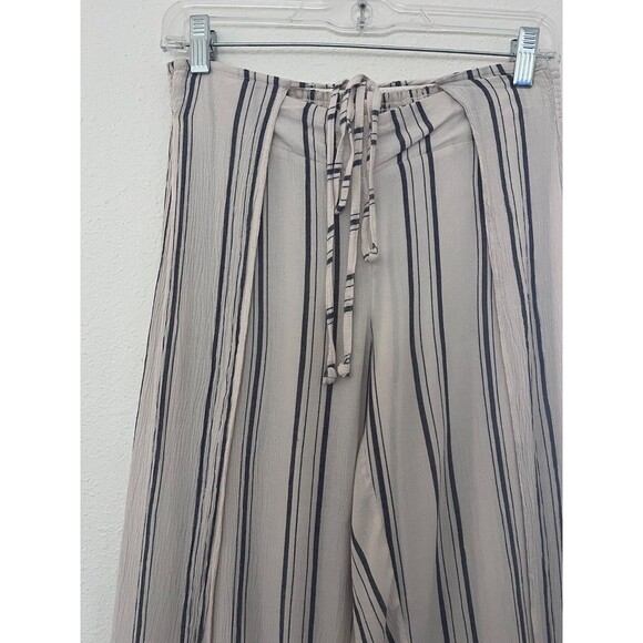 Billabong Ivory Blue Striped Wide Leg Split Seam Pool Beach CoverUp Pants M - Picture 2 of 8